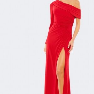 Mac Duggal Red One-Shoulder Maxi Dress